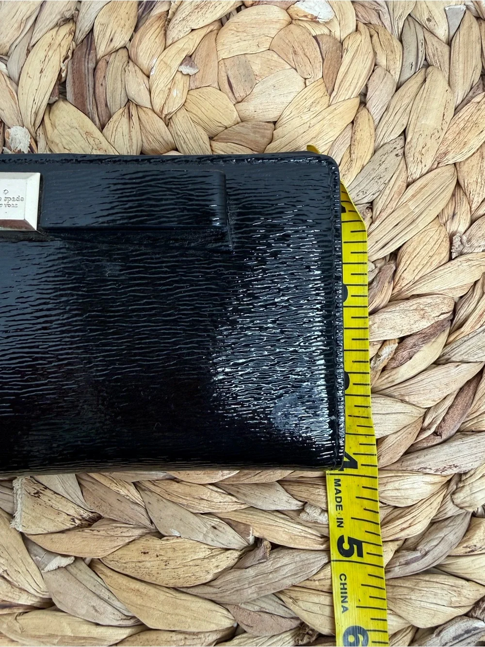 Kate Spade New York Wallet Beacon Court Black Patent Leather Bow Checkbook